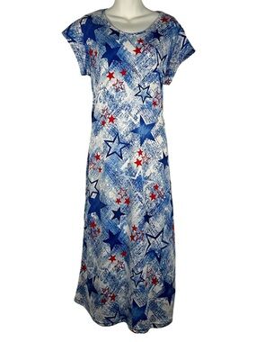 Jennifer Lauren Dress Size XL Blue Patriotic Star Print Maxi Dress